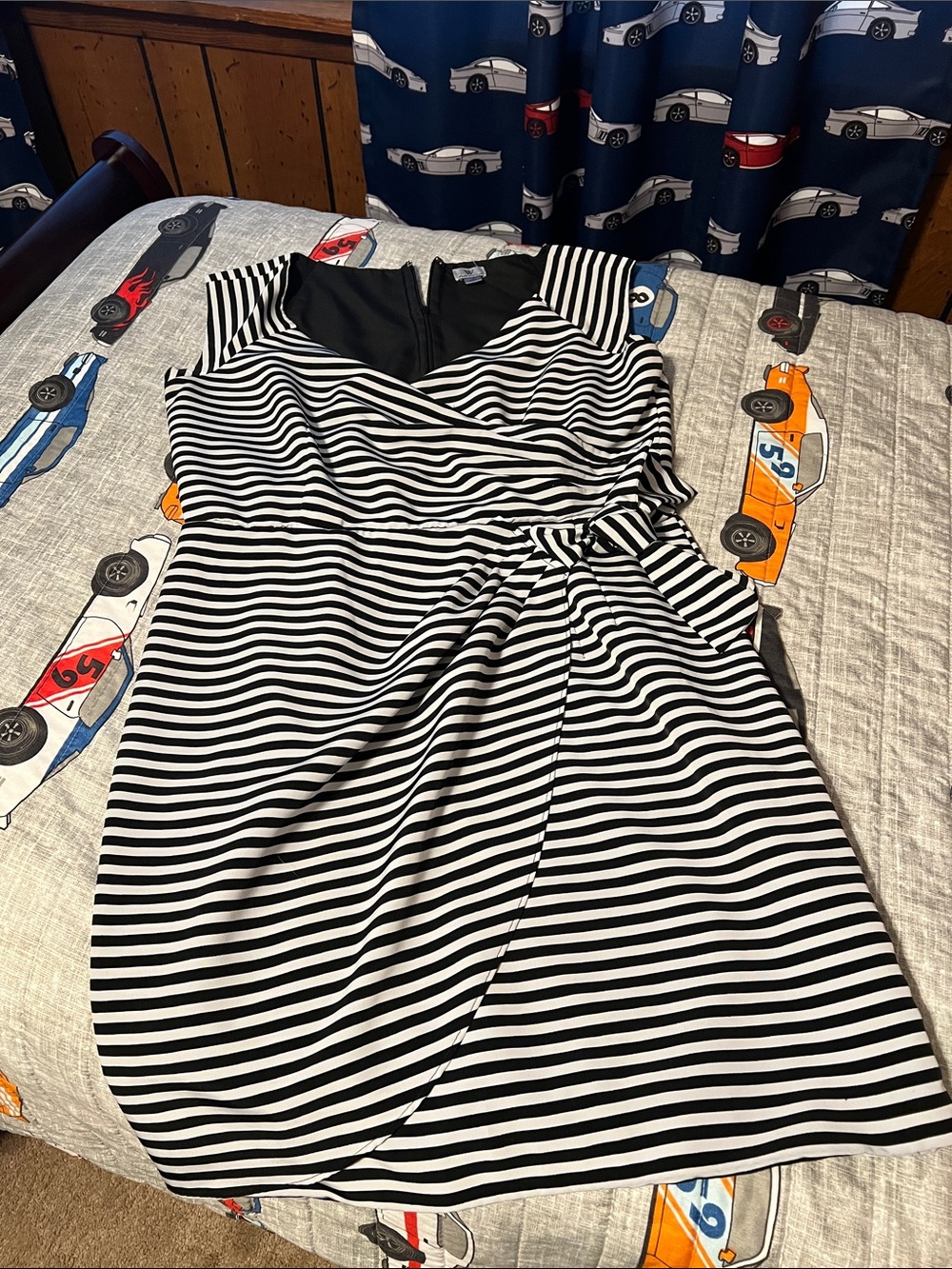 Worthington Black and White Striped Midi Dress